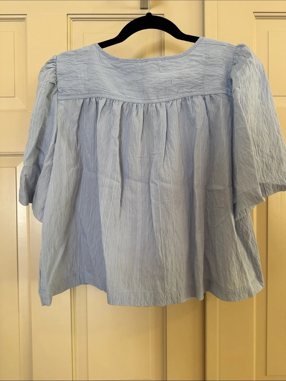 LOFT Pale Blue Tie-Front Puff Sleeve Blouse